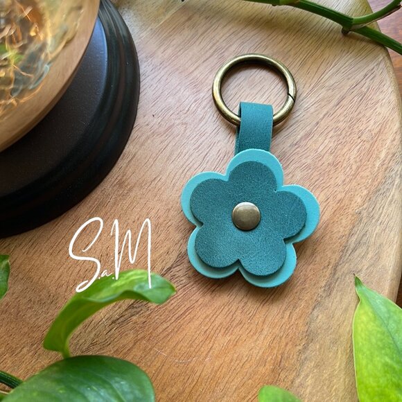 Handmade Flower Bag Charm in Surf and Mint! - Picture 1 of 5